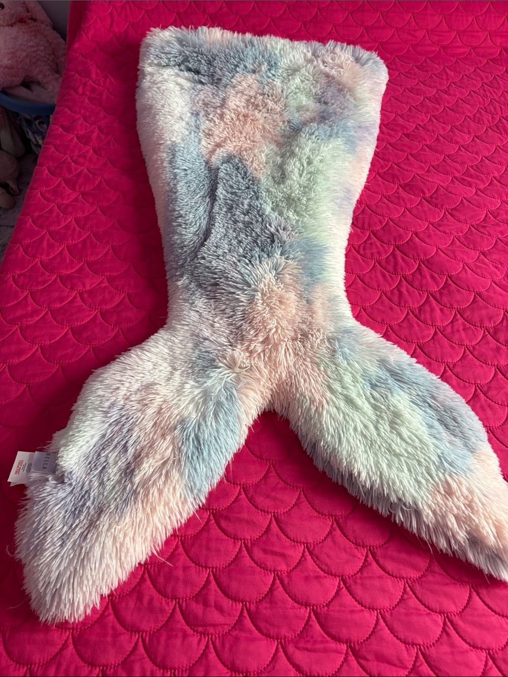 Plush Pastel Mermaid Tail Kids One-Piece - Soft Fuzzy blanket